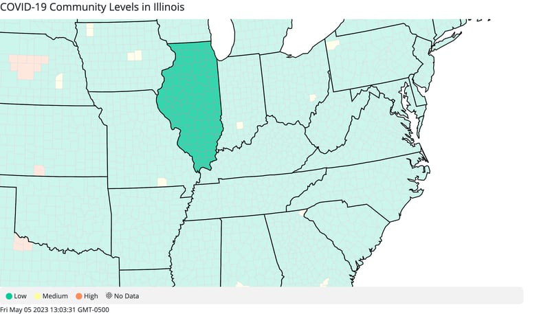 The latest COVID-19 community levels for Illinois as of Friday, May 5, 2023