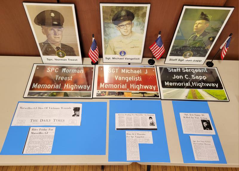 Sections of streets in Marseilles will, on Memorial Day, be named for deceased Vietnam War heroes Norman Treest, Jon Sapp and Michael Vangelisti.