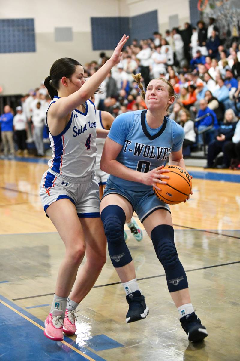 Cissna Park's Addison Lucht drives to the basket during the Timberwolves' 47-35 victory over St. Teresa in the IHSA Class 1A Blue Ridge Super-Sectional on Monday, March 3.