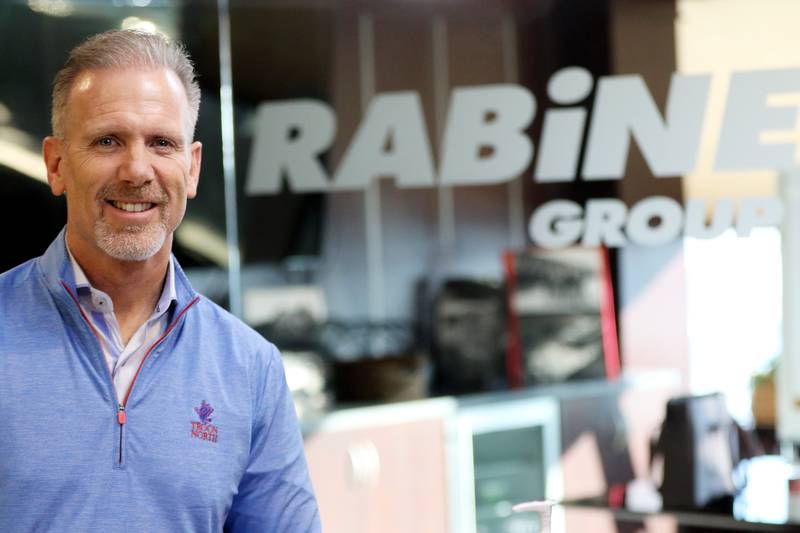 Gary Rabine, who said he plans to run for Illinois governor, poses for a portrait at his business on Tuesday, Feb. 9, 2021, in Schaumburg
