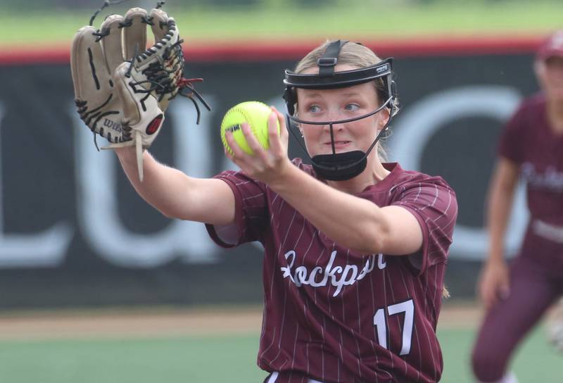 Lockport pitcher Bridget Faut fires a throw to Oak Park Forest during the Class 4A third-place game on Saturday, June 14, 2025 at the Louisville Slugger Sports Complex in Peoria.
