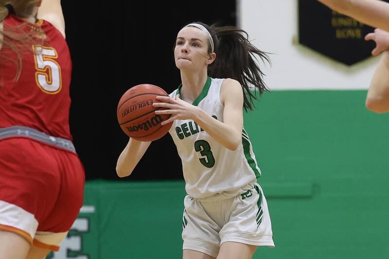 Providence’s Molly Knight lines up an outside shot against Mother McAuley on Monday, Jan. 8th, 2024 in New Lenox.