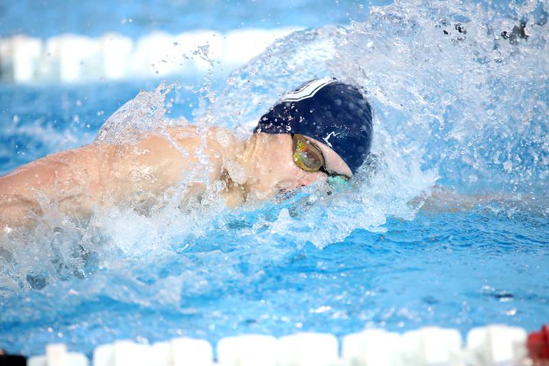 Oswego’s Chase Maier competes in the 200-meter freestyle championship heat during the IHSA Boys State Championships on Saturday, March 1, 2025 at the FMC Natatorium in Westmont.