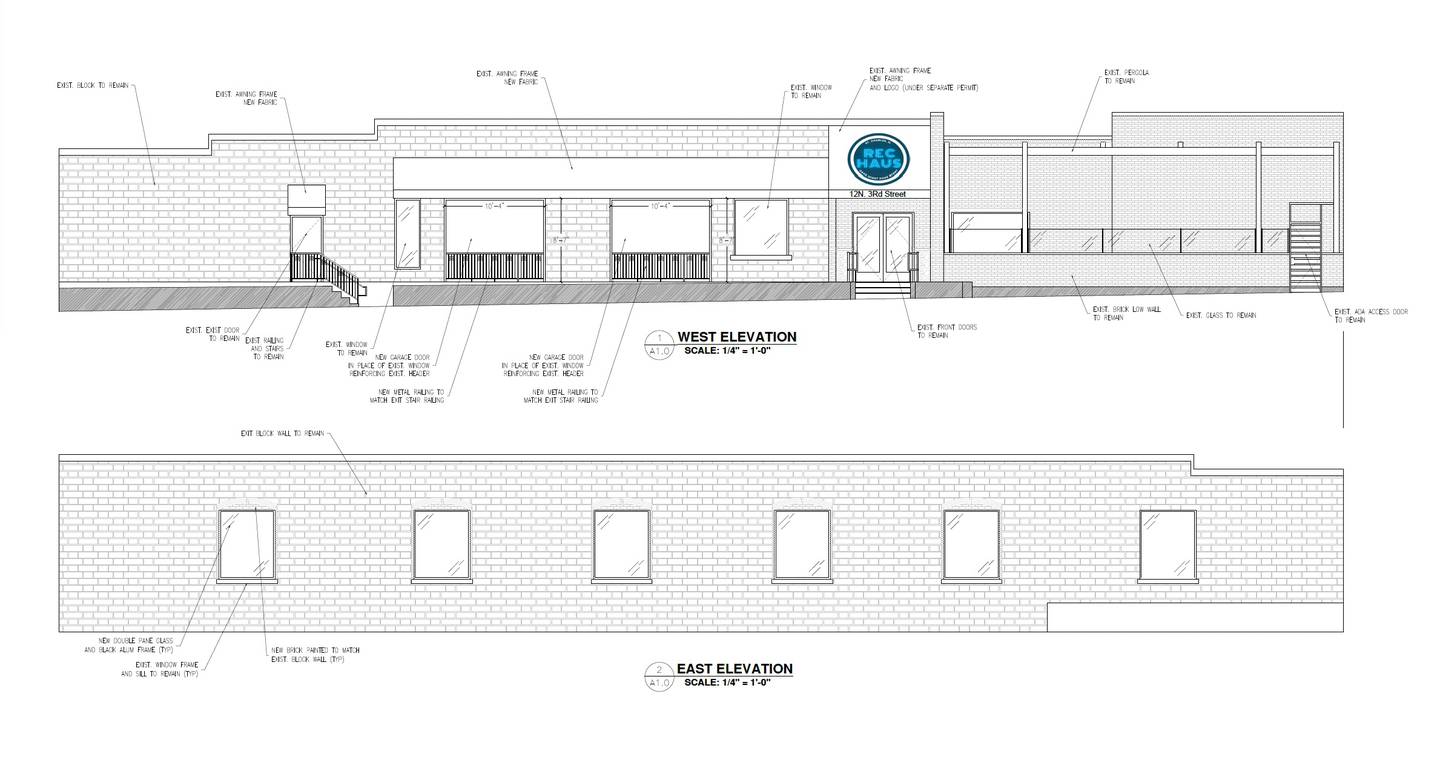 Rendering of the planned improvements to the building at 12 N. Third St. in St. Charles which currently houses Alibi Bar and Grill and will be remodeled into an arcade and game bar called Rec Haus, expected to open in October 2025.