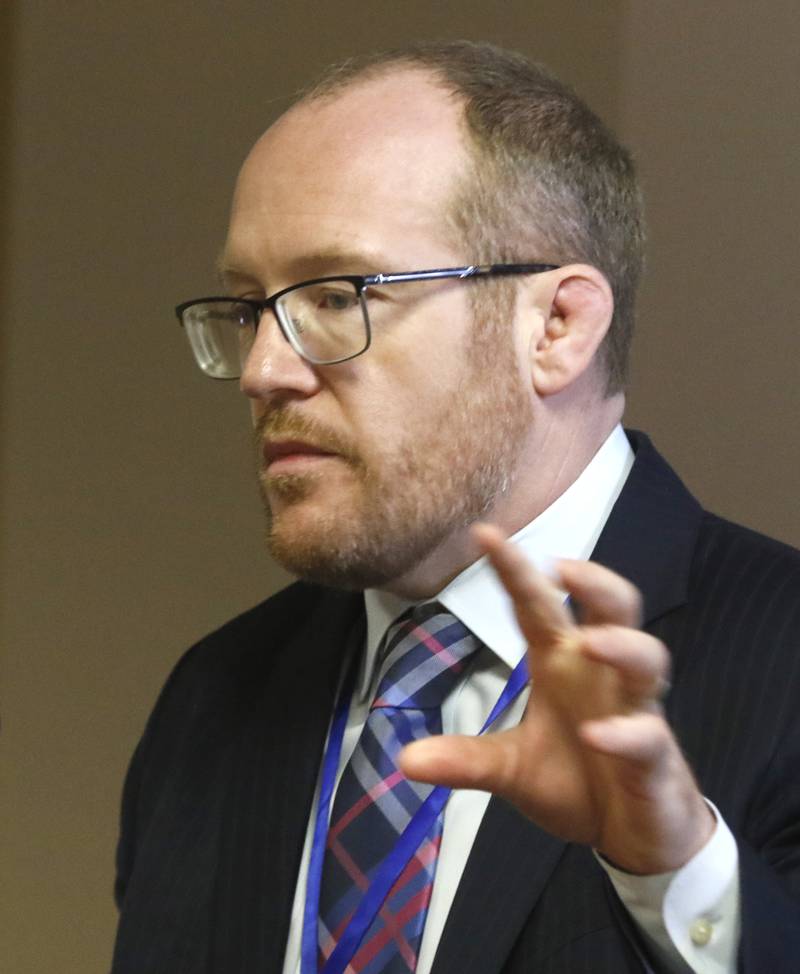 McHenry County State's Attorney Patrick Keneally talks about how cashless bail is going to be implemented. Kenneally spoke during a McHenry County Bar Association meeting entitled "Pretrial and Fairness and Safe-T: Navigating the Elimination of Cash Bail and Related Items" on Tuesday Aug. 29, at the McHenry Count Sheriff's Office.