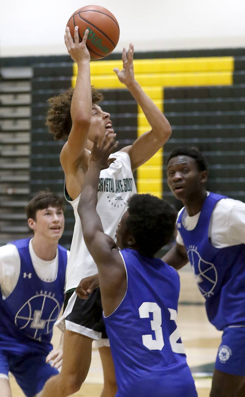 Crystal Lake South's AJ Demirov shoots the ball during a game against Lakes Friday, June 23, 2023, in the Crystal Lake South Gary Collins Shootout, at the high school in Crystal Lake.