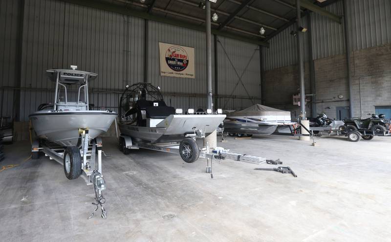 Conservation took over one of the buildings from Lone Star Industries Inc. Wednesday, March 27, 2024 near Oglesby. Conaservation Police house boats, ATV's, snowmobiles in a large bay area building.