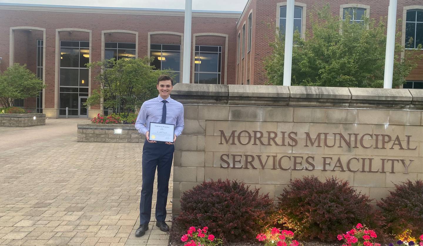 Nicholas Russell was recognized by the Morris Council during Monday night’s meeting for performing in the Illinois High School Theatre Festival’s All-State production of “Cabaret” in January.