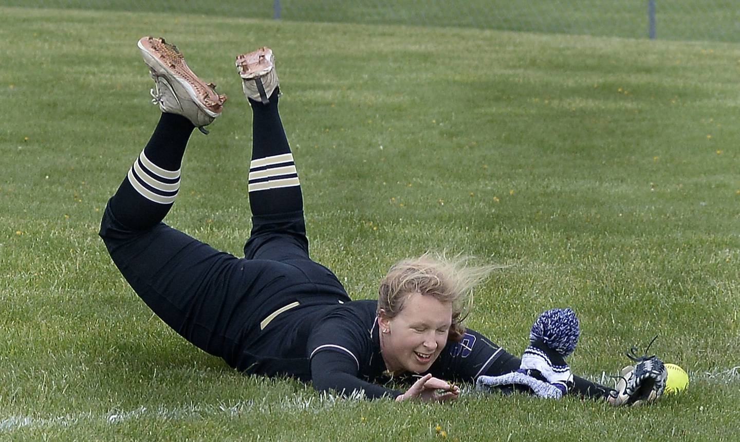 Serena’s Reese Cole dives for a fly ball in the 2nd inning on Monday, May 1, 2023 at Serena High School.