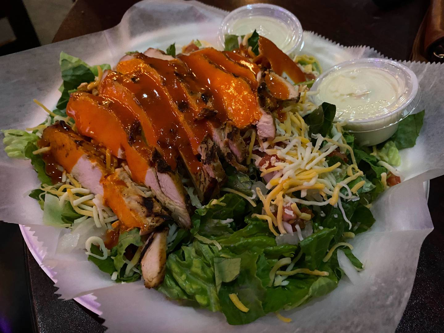 My fellow diner ordered the buffalo salad for her entree at Bandito Barney’s Beach Club in East Dundee.