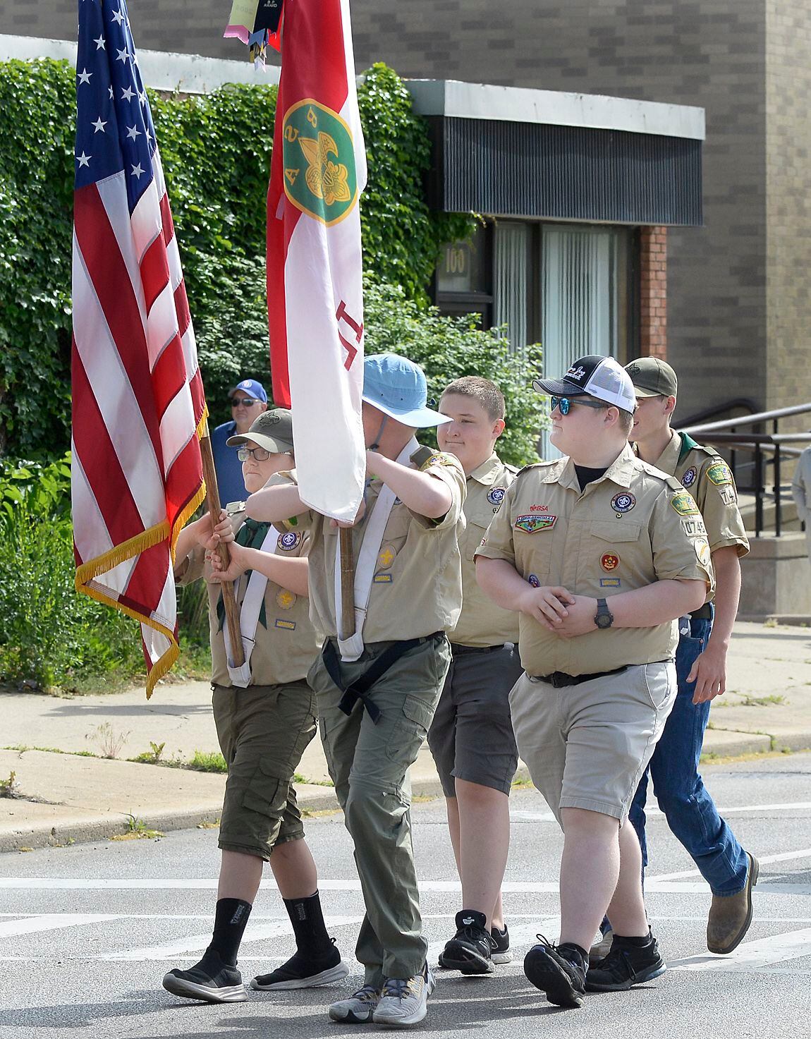 Local Boy Scout troops march along Main and Columbus streets Monday, May 29, 2023, during the Memorial Day parade in Ottawa.