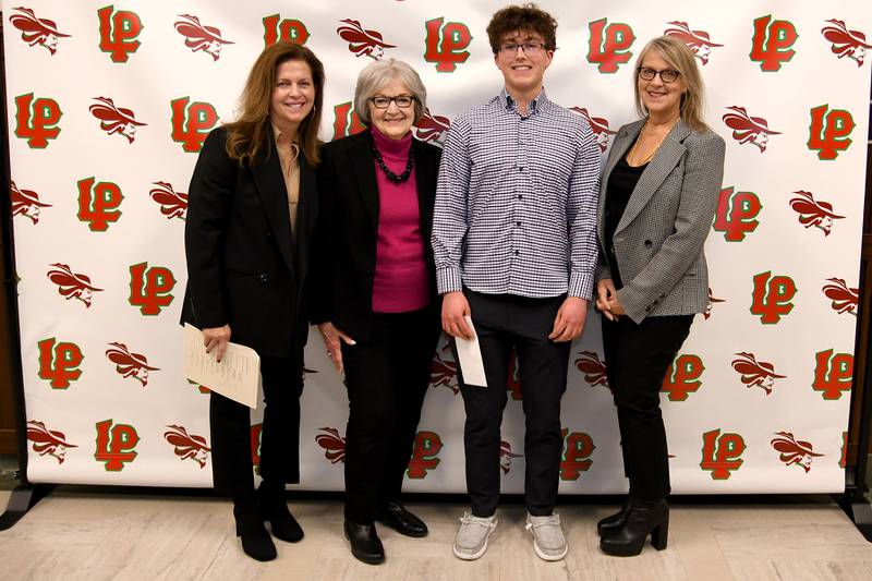 Vance Redlich (second from right) received the Roger Chamlin Memorial Scholarship, presented by Julie Chamlin, Anita Chamlin and Susan Chamlin Rolander. This $1,000 scholarship was established by the Chamlin family to honor Roger’s service and commitment to the betterment of his community in his more than 50 years as a civil engineer in the Illinois Valley. The scholarship is awarded to a graduating L-P senior who has been accepted to a two- or four-year college or university with plans to pursue a STEM-related field.