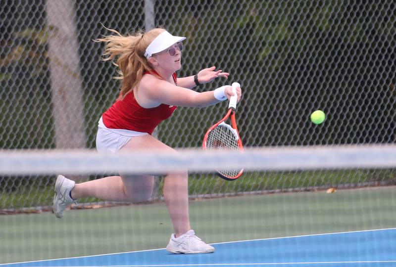 Streator's Mina James returns a serve against Ottawa on Wednesday, Sept. 6, 2023 at Streator High School.