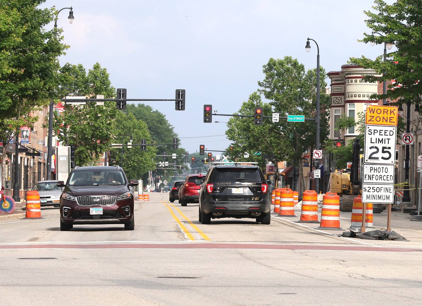 Lane closures are in effect Monday, June, 13, 2022, on Lincoln Highway in DeKalb as construction is underway on between First and Fourth Streets.