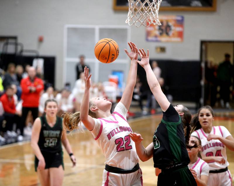 Batavia's Ali Thomas goes for the rebound during the Class 4A St. Charles East Sectional final against Glenbard West on Thursday, Feb. 27, 2025 in St. Charles.