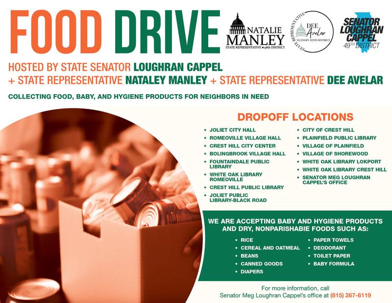 Joliet-area state legislators are coordinating a collection for food and hygiene items to help out people in need across Will County.