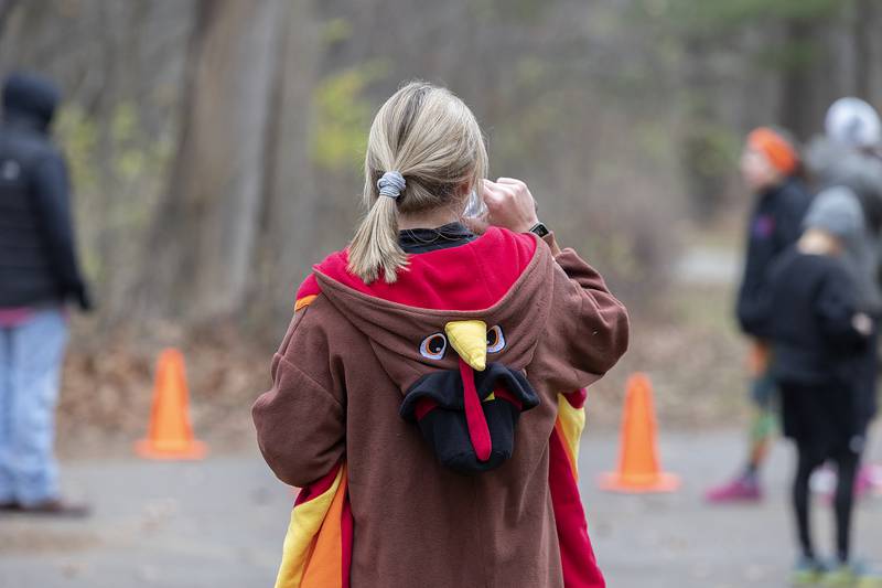 You dress a turkey then you dress as a turkey as seen by Darcy Kepner on Thursday, Nov. 28, 2024, during St. Anne’s Turkey Trot 5K in Dixon..