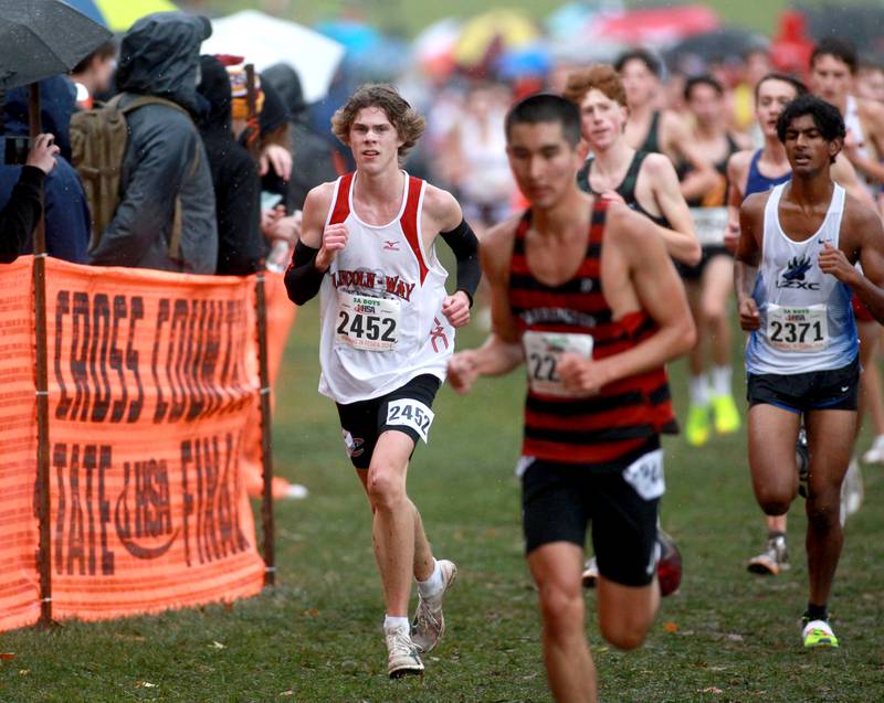 Lincoln-Way Central's Cian Scanlon competes in the Class 3A State Cross Country Championships on Saturday, Nov. 9, 2024 at Detweiller Park in Peoria.