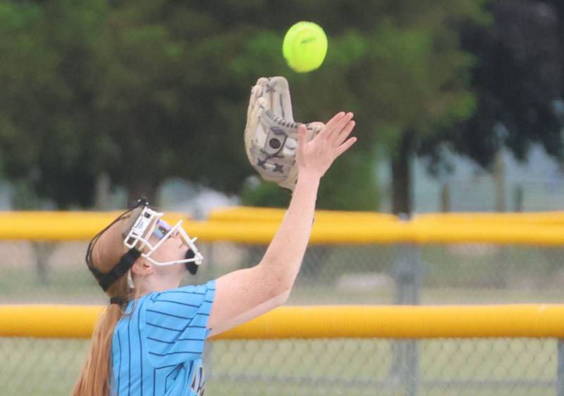 Marquette's Savannah Erickson makes a catch on the infield during the Class 1A Regional title game on Friday, May 22, 2026 at Serena High School.