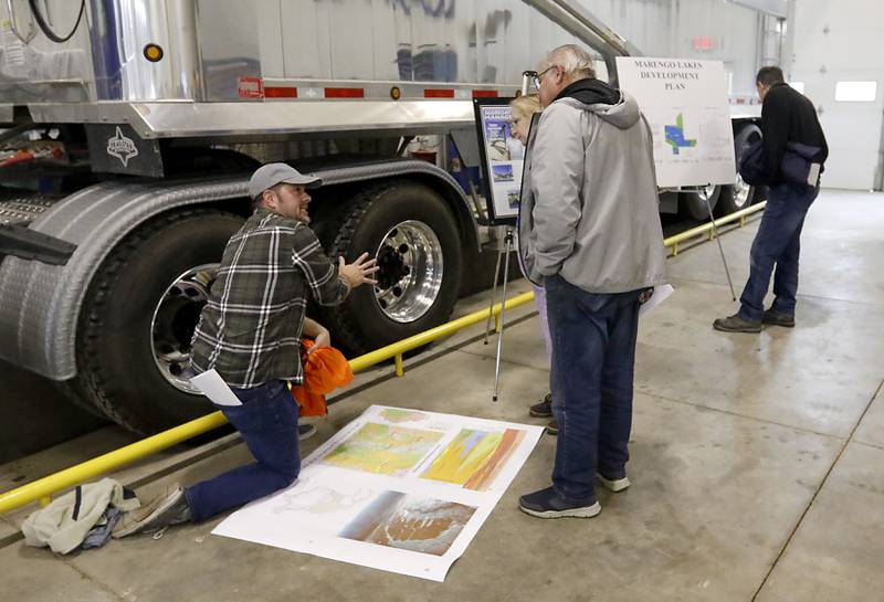 Jason Thomason of Illinois State Geological Survey explains  bout why the county has much to offer in sand and gravel deposits during the McHenry County Sand and Gravel Mining Tour on Thursday, Oct. 12, 2023. The tour brought McHenry County board members, township and village officials on a four hour trip to visit operating mines on Route 23 in Marengo and to former sites now reclaimed for housing, recreation in Algonquin and Cary.