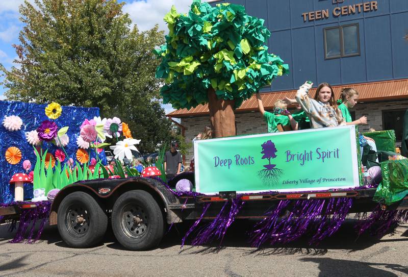 The Liberty Village float passes down South Main Street during the 54th annual Homestead Festival parade on Saturday, Sept. 6, 2025 in Princeton.