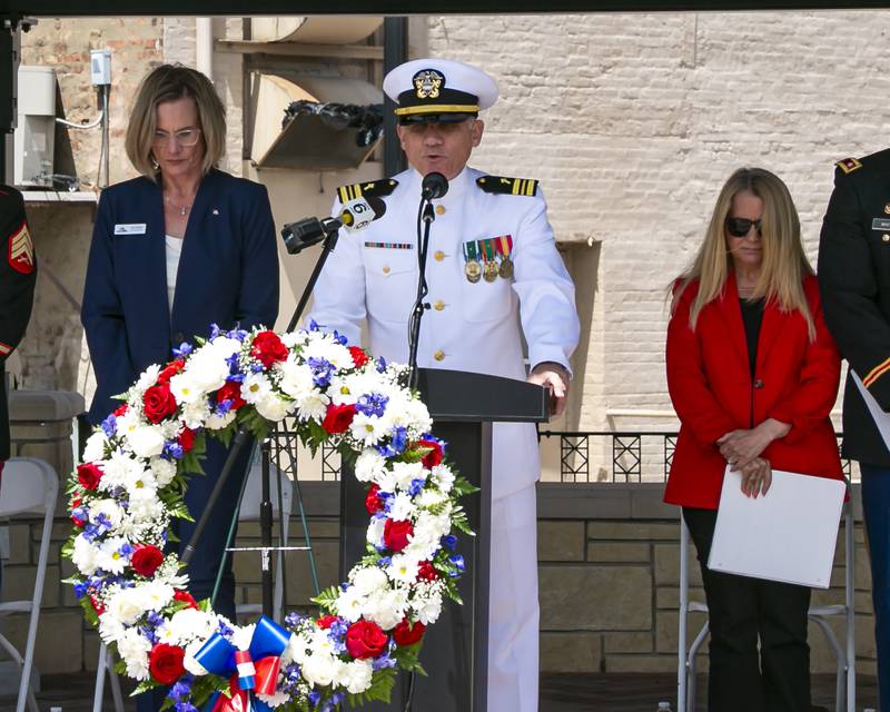 Lieutenant Commander David Carlson does the Invocation during the Memorial Day Commemoration at Joliet City Square.  May 20, 2026 in Joliet.