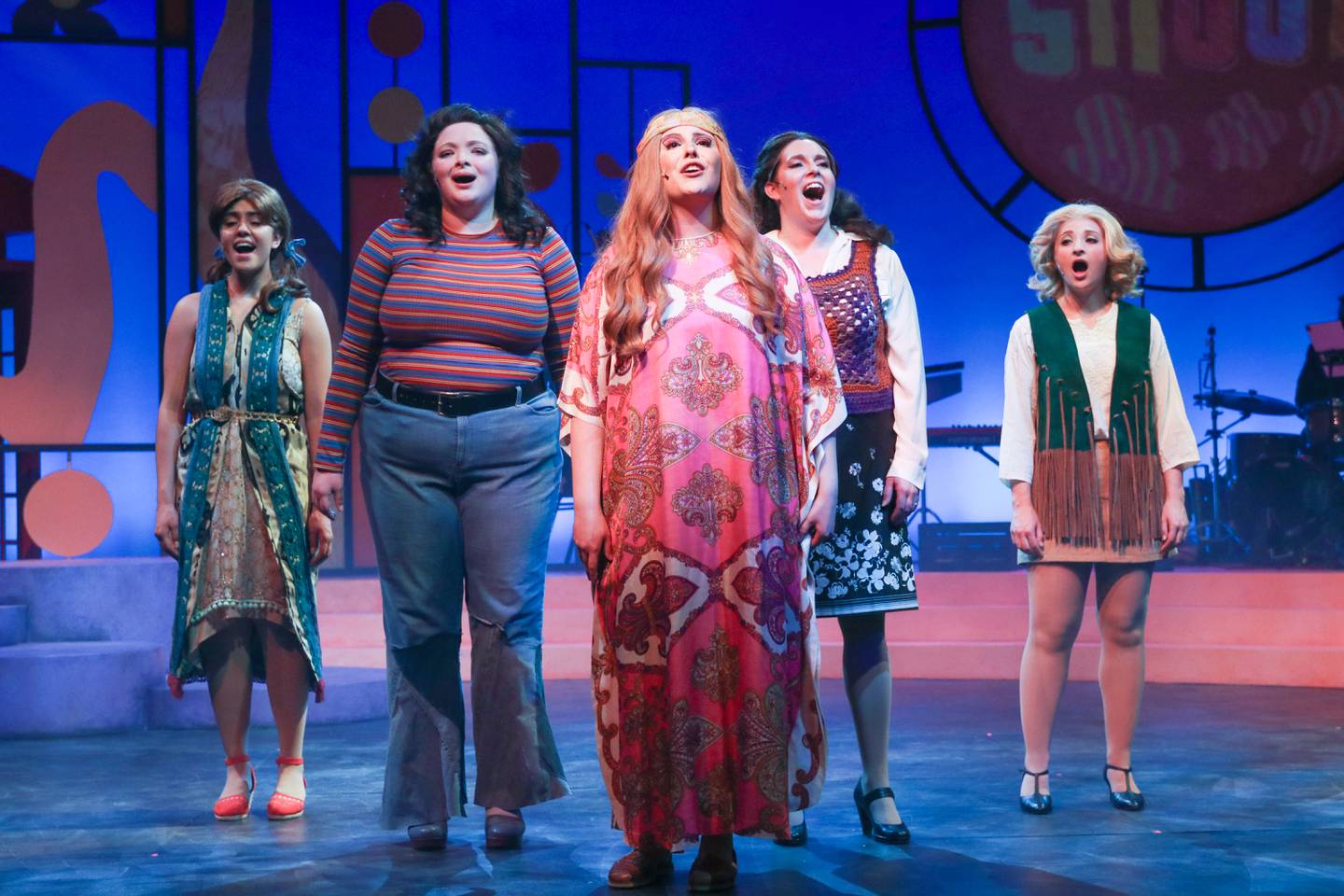 Haley Bolithon (from left), Anna Seibert, Carleigh Ray, Kelli Clevenger, Ashlyn Seehafer in "SHOUT! The Mod Musical" at Metropolis.