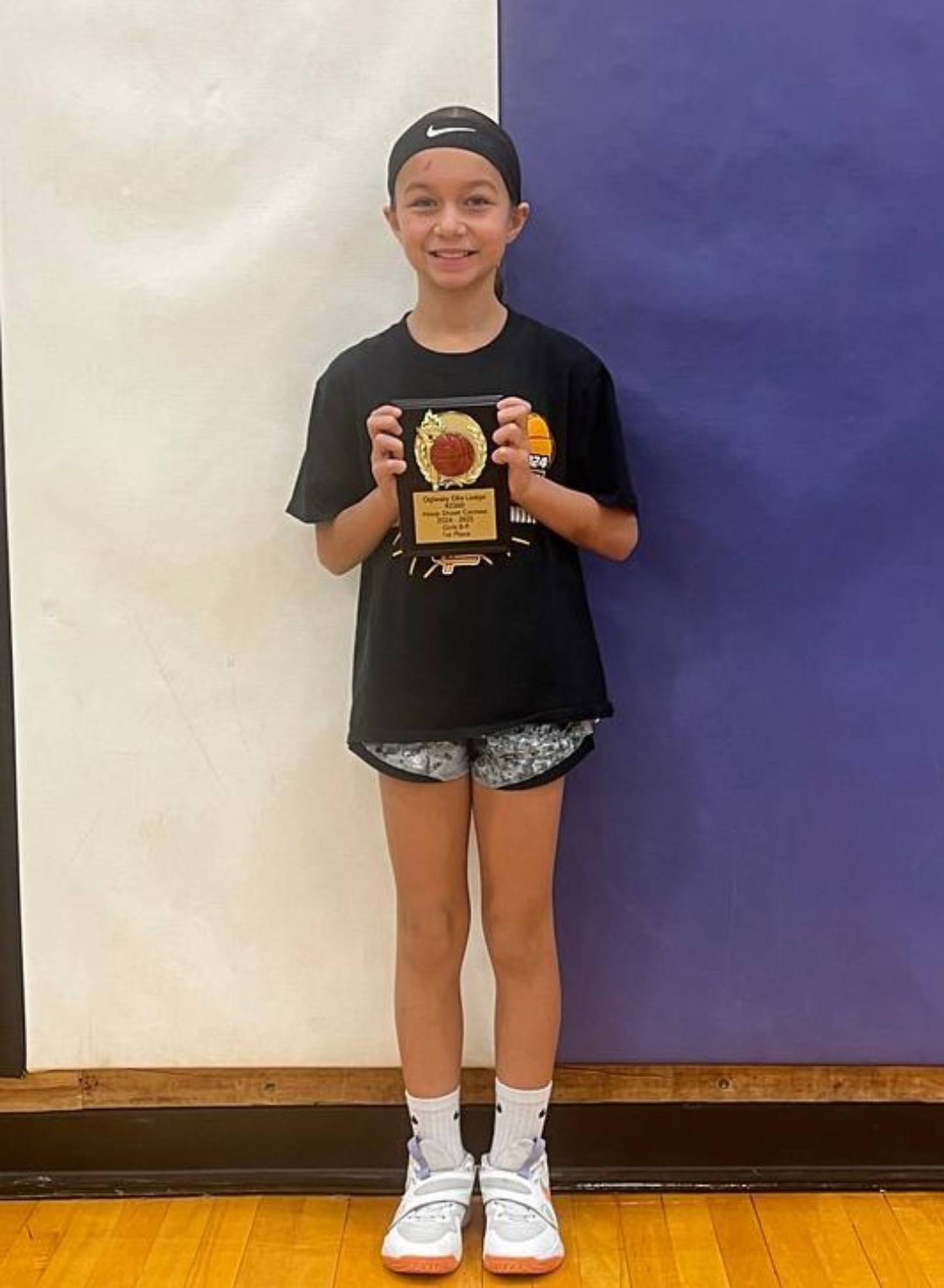 Brenley Bush advanced in the Elks Hoops Shoot in the 8-9 division.