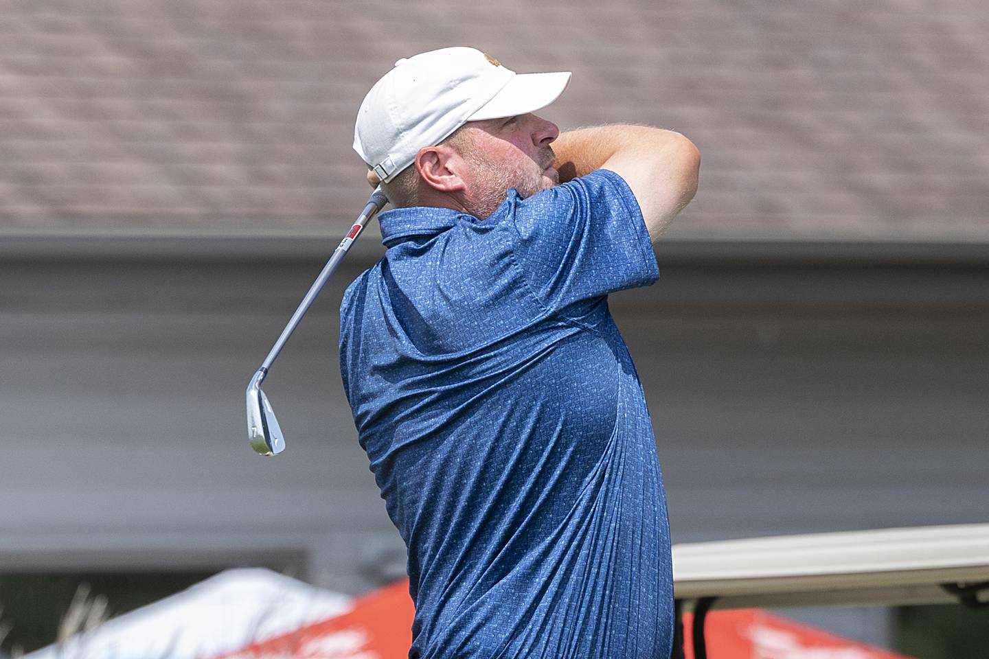 Jason Wombacher tees off Sunday, July 21, 2024 during the final round of the 102nd Lincoln Highway golf tournament. The tournament was held at Emerald Hill in Sterling.