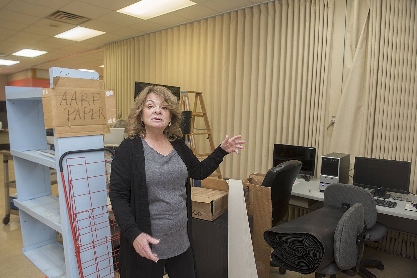 New Whiteside County Senior Center director Susie Welch talks about a technology center being updated in the facility. Students from the Whiteside Area Career Center come over to help users navigate newer technology.
