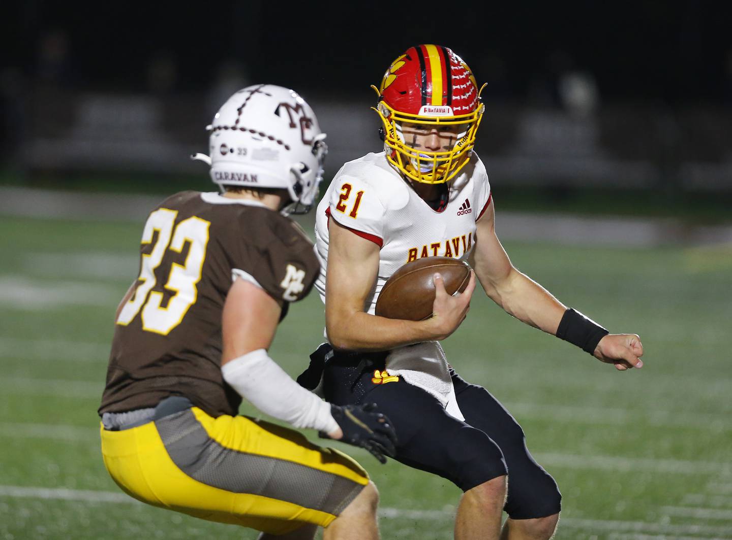 Batavia's Ryan Boe runs the ball during the IHSA Class 7A  varsity football playoff game between Batavia and Mt. Carmel on Friday, November 5, 2021 in Chicago.