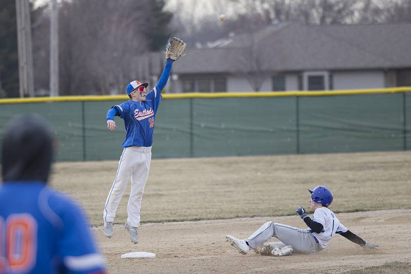 Newman’s Garret Matznick slides in safely at second for a steal against Eastland Tuesday, March 21, 2023.