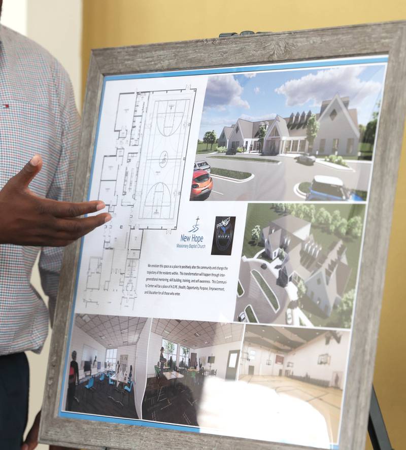 New Hope Missionary Baptist Church Pastor Joe Mitchell talks Friday, Feb. 24, 2023, at the church in DeKalb, about the plans for a community center addition at the church.
