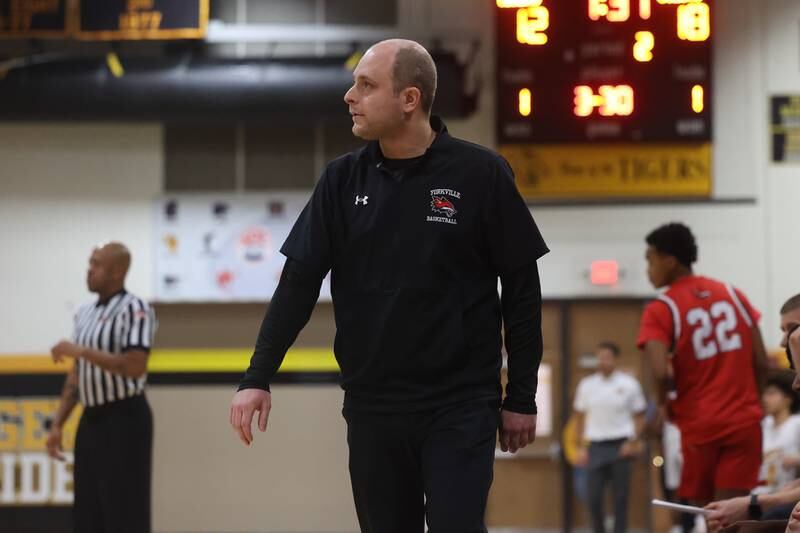 Yorkville head coach John Holakovsky walks the bench against Joliet West on Friday, Jan. 5th, 2024. in Joliet.