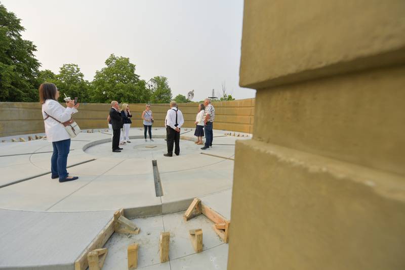 Architect Steve Vasilion and Construction Manager Dave Brown give a tour of the in progress Flag Day Monument on Wednesday, June 14, 2023.
