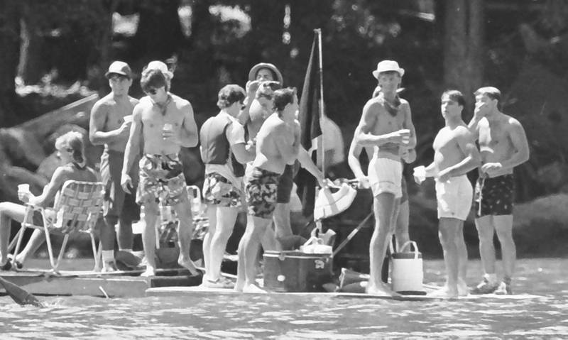 The Anything That Floats races were held from 1978-1986 each year in Peru. Contestants received a free case of Old Style beer upon entering. The rules were simple. To enter, participants needed to build a raft less than 50 feet in length and each person had to have a life jacket on board whether you wore it or not. A rope had to be attached to the raft for towing. Rafts were made from styrofoam, inter tubes or barrels. A minimum of two paddles were required on the float. Rafts were launched at the Starved Rock Boat Ramp and finished at the Peru boat launch area. Overtime, the event grew and got to big and out of control that organizers had to scrap it. This photo was found in the La Salle NewsTribune archives.