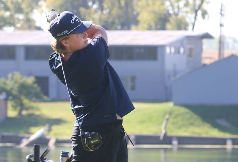 Fieldcrest's Madaline Theesfield tees off during the Class 1A Regionals on Tuesday, Sept. 30, 2025 at Spring Creek Golf Course in Spring Valley.