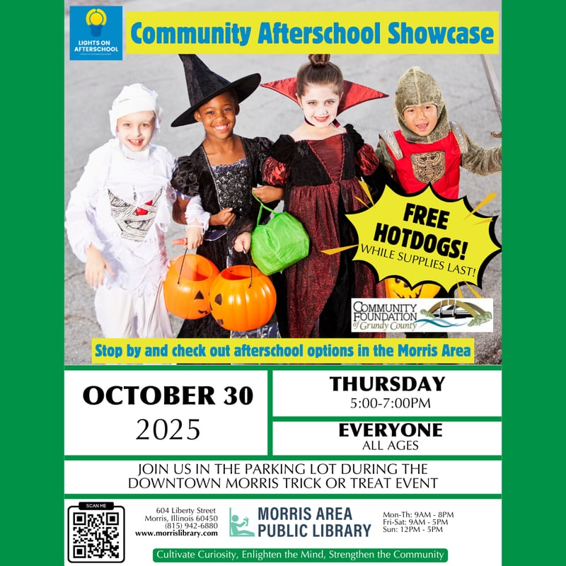 A flyer for a community after-school showcase where students can show off their Halloween costumes from 5 p.m. to 7 p.m. Thursday, Oct. 30.