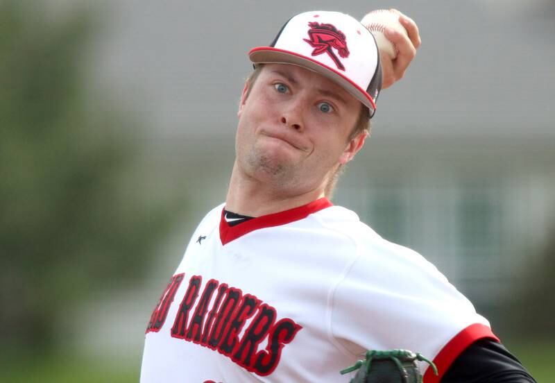 Huntley’s Malachi Paplanus makes an offering against Jacobs in varsity baseball Wednesday at Huntley.