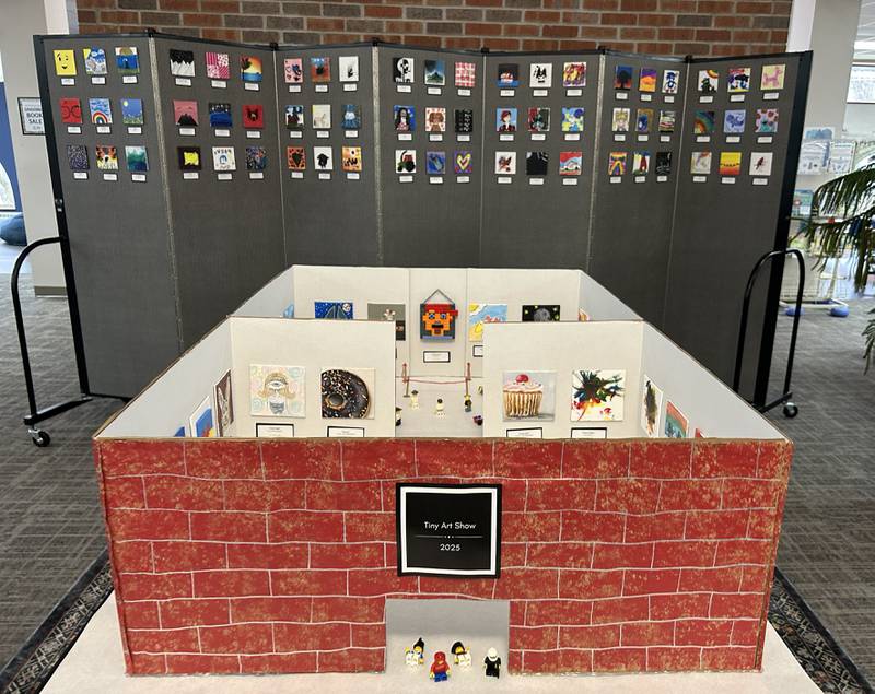 Close to 300 mini masterpieces await visitors at the Odell Public Library’s Tiny Art Show. This model of the library was part of the display on Saturday, March 15. 2025. The show runs until March 29.