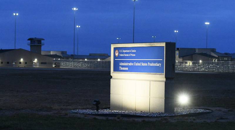 Lights shine at the federal prison located just north of Thomson.