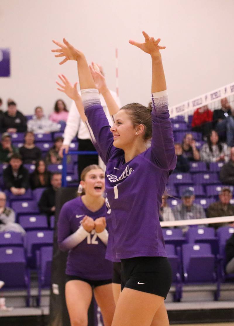Rochelle's Meredith Bruns celebrate a point during their match with Ottawa.