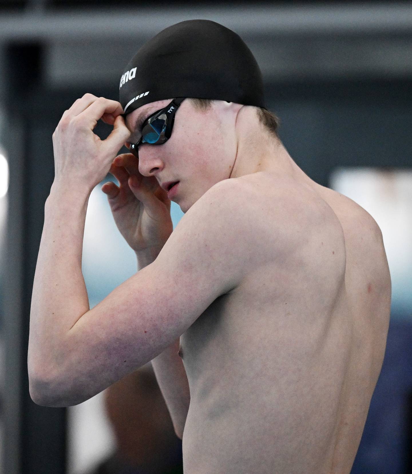 McHenry’s Robbie Rosenbaum prepares to swim the 200-yard freestyle during the boys state swimming and diving finals at the FMC Natatorium on Saturday, Feb. 28, 2026 in Westmont.