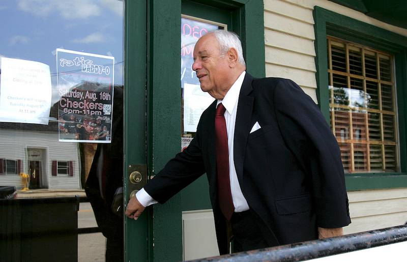 Former president of the Illinois State Bar Association Herb Franks arrives at Checkers for lunch Monday in Union. Franks is being celebrated for practicing law for 50 years. The well-liked Marengo Democrat in the heart of GOP country will be roasted at a Union benefit.