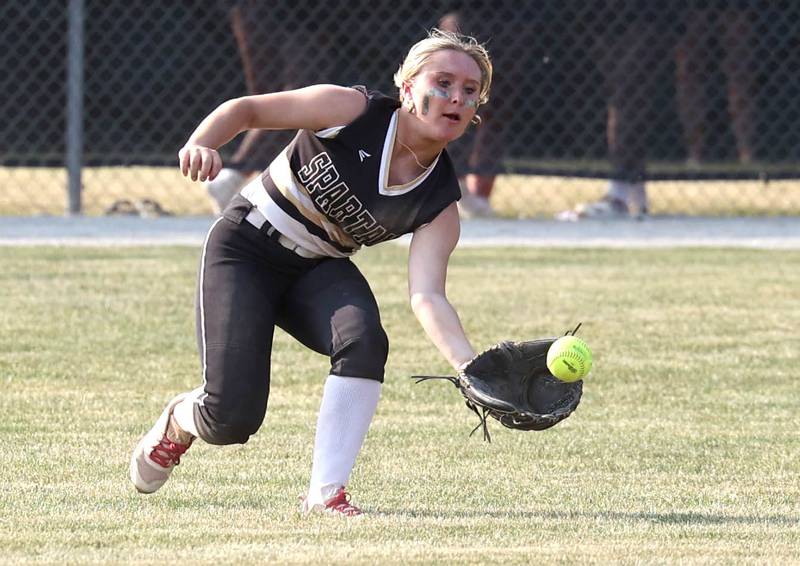Sycamore's Addison McLaughlin makes a play in center field during their Class 3A supersectional game against Antioch Monday, June 5, 2023, at Kaneland High School in Maple Park.