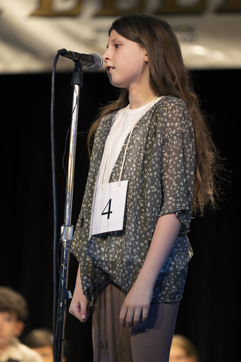 Adelaide Stouffer of Tilton Elementary went out on the word manure in round two Thursday, Feb. 20, 2025, at the Lee/Ogle/Whiteside County Spelling Bee.
