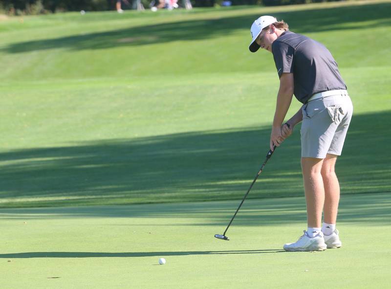 Kaneland's Jack Frey puts during the Pirate Invitational on Monday, Sept. 15, 2025 at Deer Park Golf Club in Oglesby.