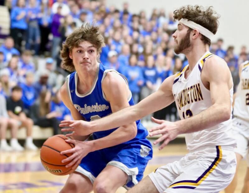 Princeton's Teegan Davis makes his moves against Farmington's Ethan Evans Tuesday night at Mendota.