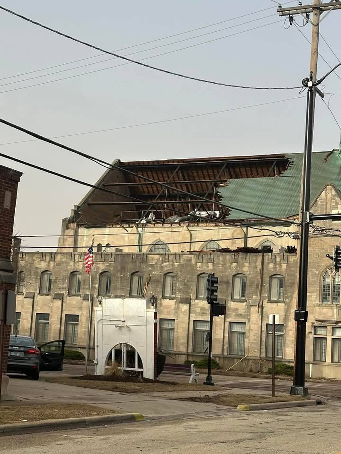 In Elgin, the 100-year-old First United Methodist Church lost much of its roof in the storm that hit the night of Friday, March 14, 2025.