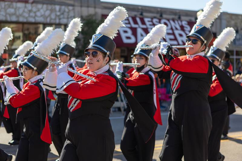 NIU marching band plays in the Sycamore Pumpkin Festival parade  on Sunday Oct. 26,2025 in Sycamore.